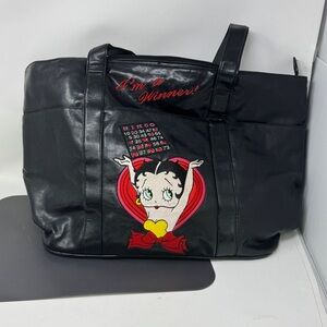 VINTAGE Betty Boop Bingo Bag Tote Black Embroidered Rockabilly